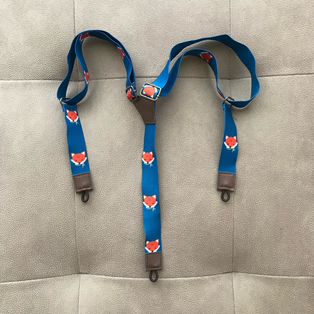 New WOT Blue Fox Pattern Suspenders for kids rare find